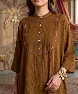Chocolate brown textured cotton co ord set 4