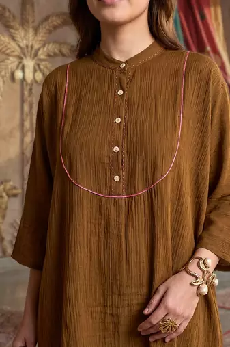 Chocolate brown textured cotton co ord set