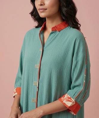Sea green textured cotton kurta set 3