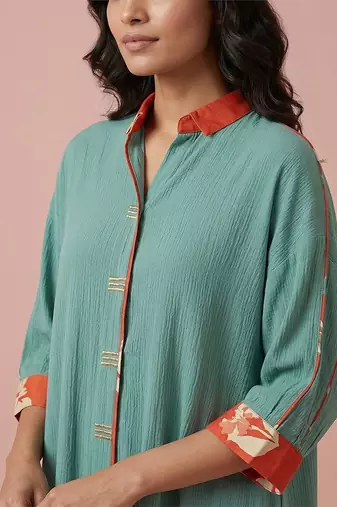 Sea green textured cotton kurta set