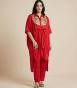 Crimson red wings gold patch kaftan co ord set