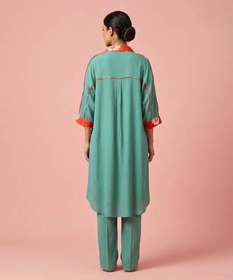 Sea green textured cotton kurta set 4