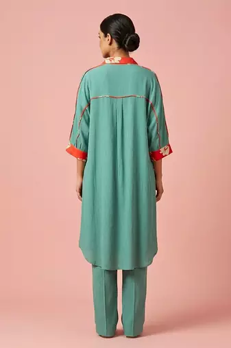 Sea green textured cotton kurta set
