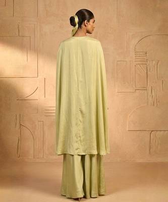 Green pearl cascade embellished cape set 2