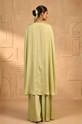 Green pearl cascade embellished cape set