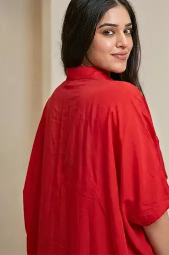Crimson red wings gold patch kaftan co ord set