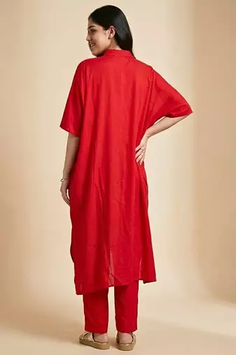 Crimson red wings gold patch kaftan co ord set