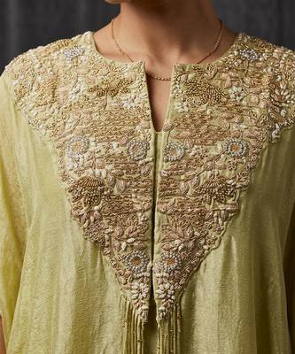 Green pearl cascade embellished cape set 4