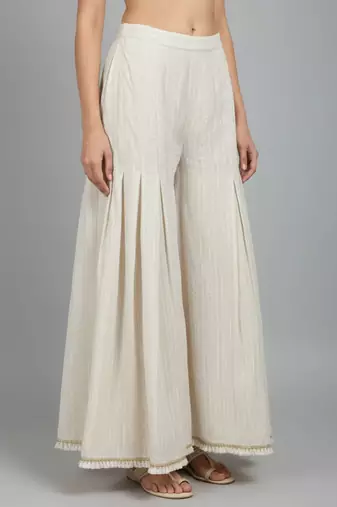 Beige cotton kaftan with flared loose pant
