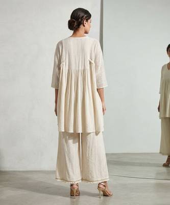 Beige cotton kaftan with flared loose pant 4