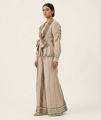 Ivory jute silk jacket co ord set 1
