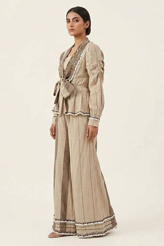 Ivory jute silk jacket co ord set