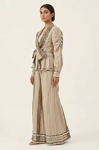 Ivory jute silk jacket co ord set