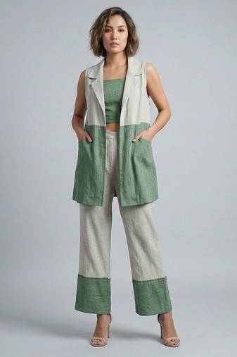 Off white green organza co ord set