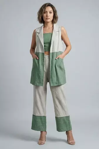 Off white green organza co ord set
