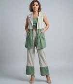 Off white green organza co ord set