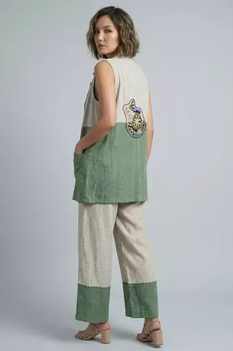 Off white green organza co ord set