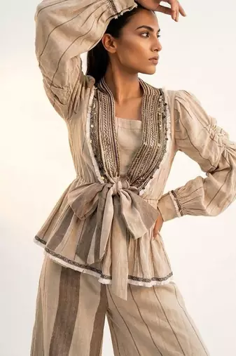 Ivory jute silk jacket co ord set