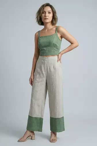 Off white green organza co ord set