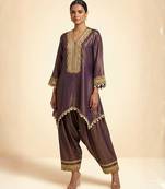 Royal plum purple hand embellished tissue farshi salwar set