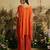 Orange hand embroidered silk kaftan with sharara pant