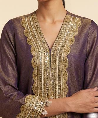Royal plum purple hand embellished tissue farshi salwar set 3