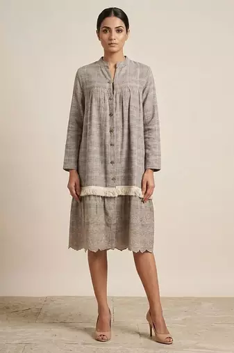 Grey haze handloom jute silk dress