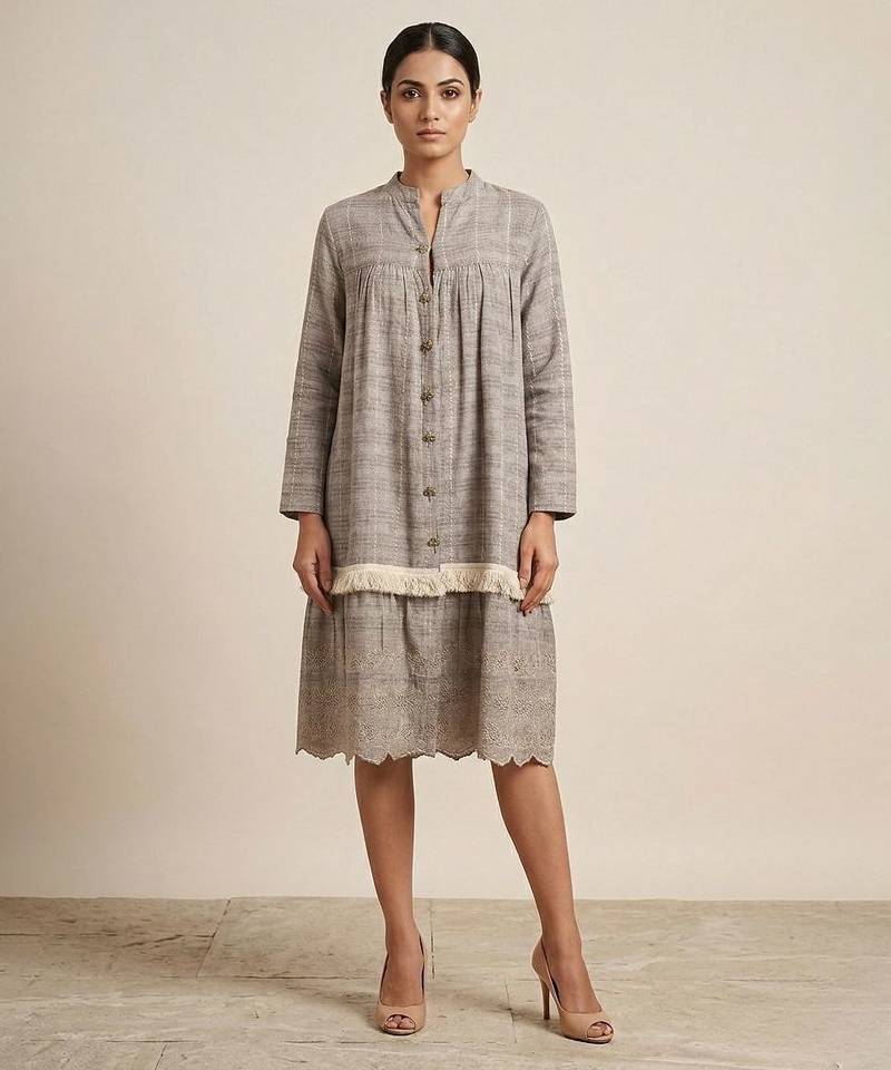 Grey haze handloom jute silk dress