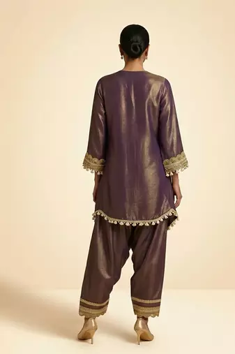 Royal plum purple hand embellished tissue farshi salwar set