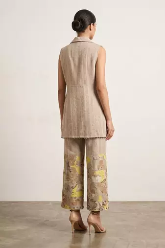 Grey embroidered top and pant set with jacket