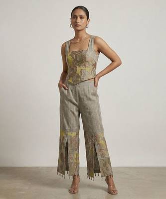 Grey embroidered top and pant set with jacket 4