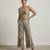 Grey embroidered top and pant set with jacket