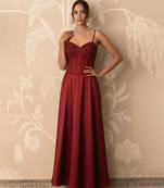 Crimson red structured corset and satin gown