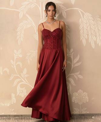 Crimson red structured corset and satin gown 2