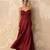 Crimson red structured corset and satin gown