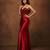 Crimson red structured corset and satin gown