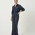 Navy blue sequin embellished crepe shirt and skirt set