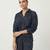 Navy blue sequin embellished crepe shirt and skirt set