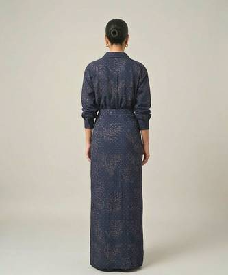 Navy blue sequin embellished crepe shirt and skirt set 4