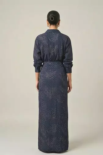 Navy blue sequin embellished crepe shirt and skirt set