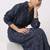 Navy blue sequin embellished crepe shirt and skirt set