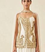 Ivory hand embroidered raw silk kurta sharara set with dupatta