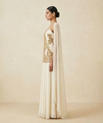 Ivory hand embroidered raw silk kurta sharara set with dupatta 2