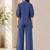 Blue denim embroidery work stylish mandarin collar co-ord set shirt & wide leg pants