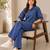 Blue denim embroidery work stylish mandarin collar co-ord set shirt & wide leg pants