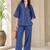 Blue denim embroidery work stylish mandarin collar co-ord set top and pant