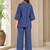 Blue denim embroidery work stylish mandarin collar co-ord set top and pant