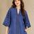 Blue denim embroidery work stylish mandarin collar co-ord set top and pant