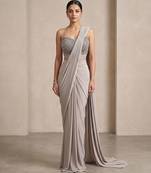 Grey embroidered lycra saree set