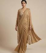 Gold embroidered textured shimmer saree set with jacket